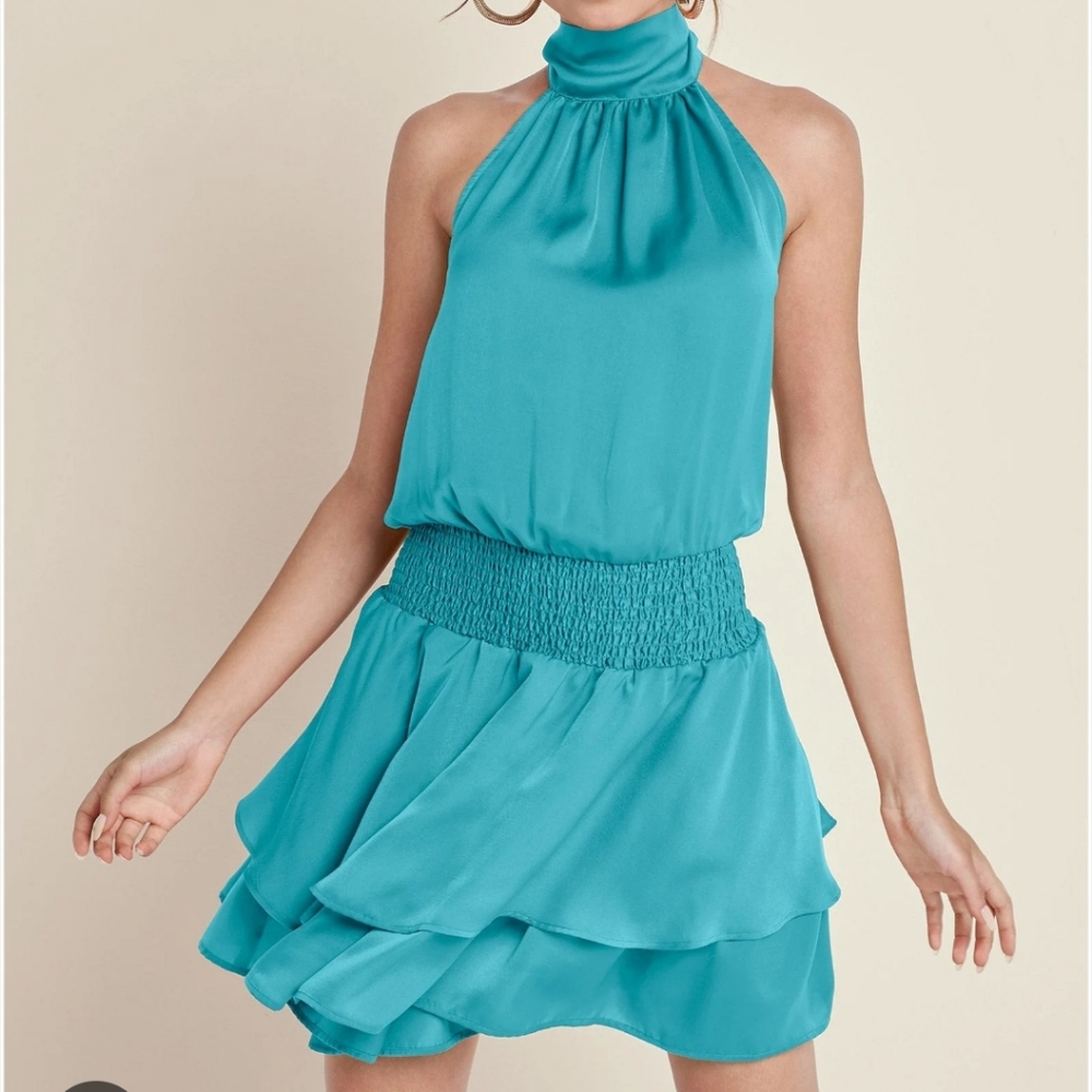 VENUS 3X Teal Halter Dress with Ruffled Skirt BNWOT